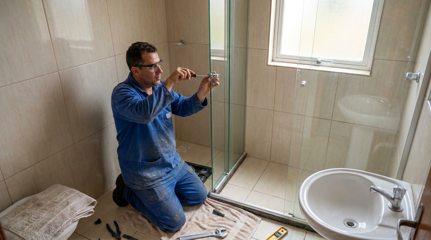 Técnico realizando manutenção de box em Porto Seguro‑BA